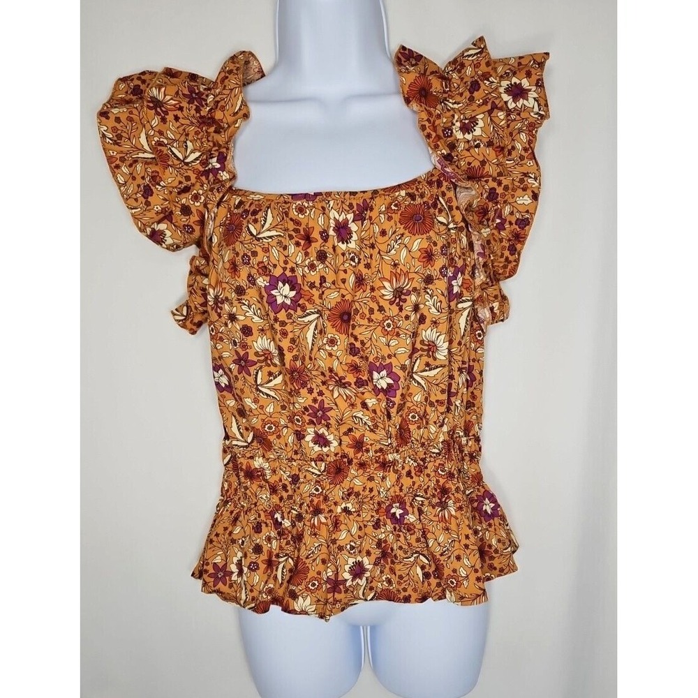 Luna Moon Women's Brown Floral Sleeveless Peplum Blouse Size Medium‎ NWT
